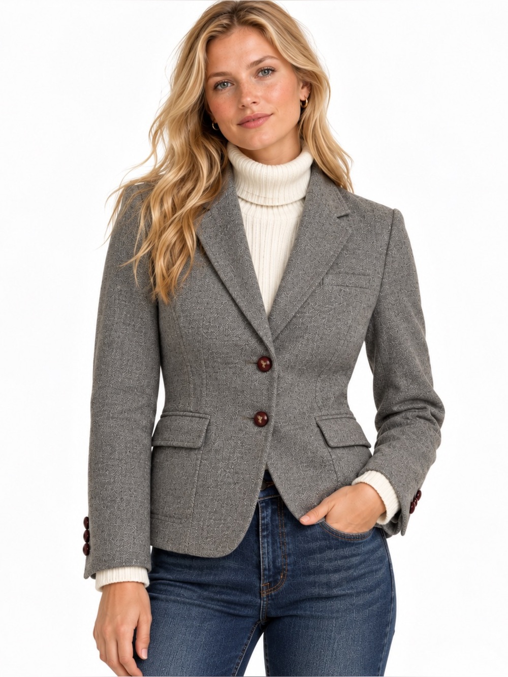 Banana Republic Gray Wool Blend Fitted Blazer With Elbow Patches Size 6